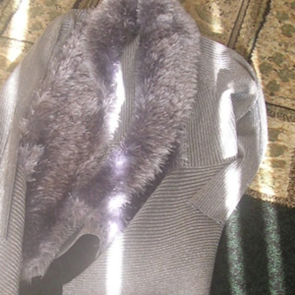 Lauren Michelle Metallic Cardigan with Faux Fur collar